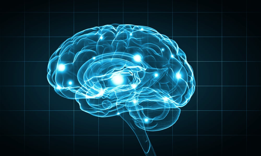 Concept of human intelligence with human brain on blue background-1