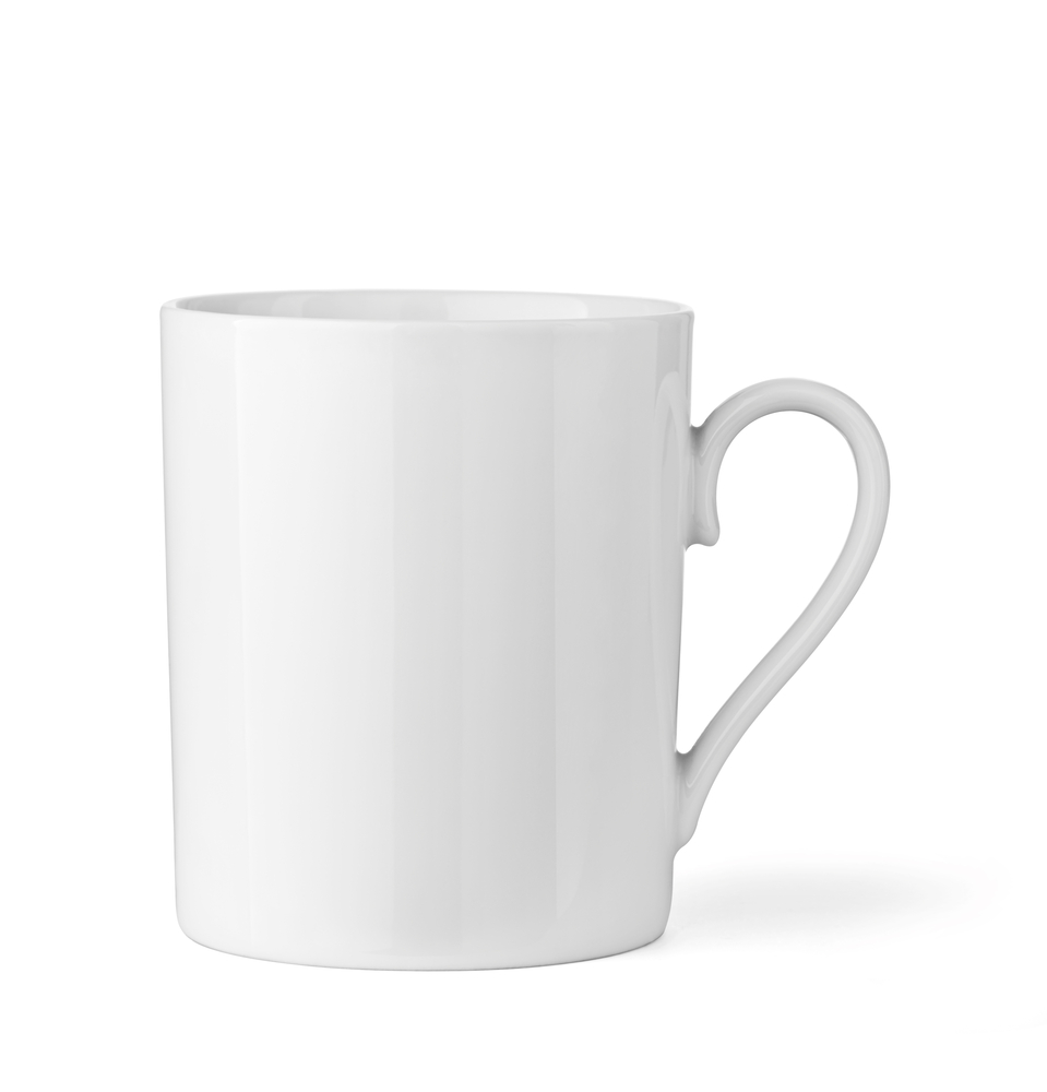close up of  a white cup on white background